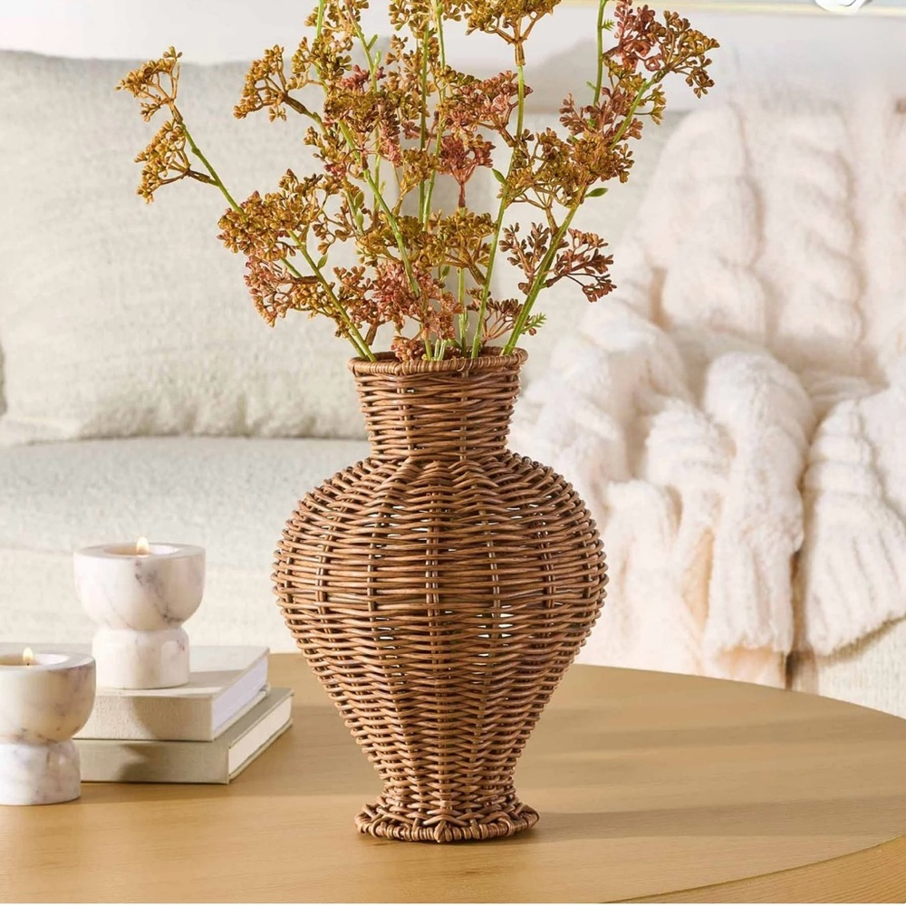 Better Homes & Gardens Woven Faux Rattan Indoor Vase, 10", NWOT